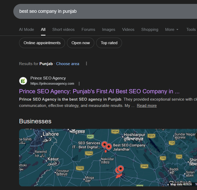 Map showing best SEO company locations in Punjab including Amritsar and nearby cities